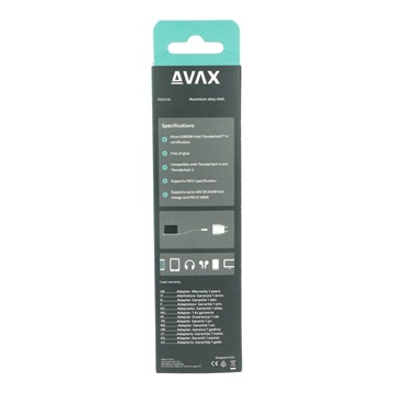 AVAX CB902 THUNDER 240W/40Gbps USB4.0/Intel Thunderbolt TM 4 fonott kábel, viharszürke - 1m