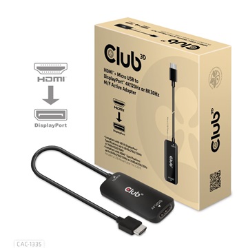 Club3D HDMI + Micro USB to DisplayPort 4K120Hz or 8K30Hz Active Adapter M/F