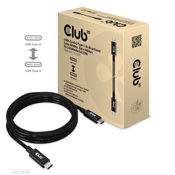 Club3D USB4 Gen3x2 Type-C Bi-Directional Cable 8K60Hz, Data 40Gbps, PD 240W(48V/5A) EPR M/M 2m