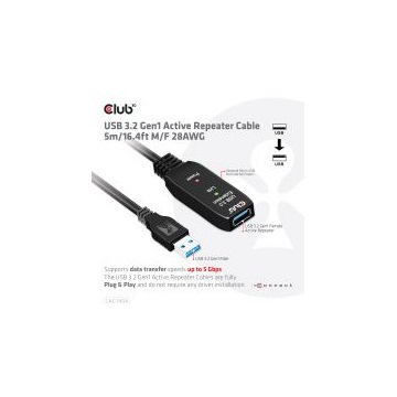 Club3D USB 3.2 Gen1 Active Repeater kábel - 5 m Male/Female