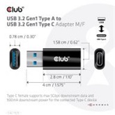  Club3D USB 3.2 Gen1 Type A to USB 3.2 Gen1 Type C Adapter M/F  