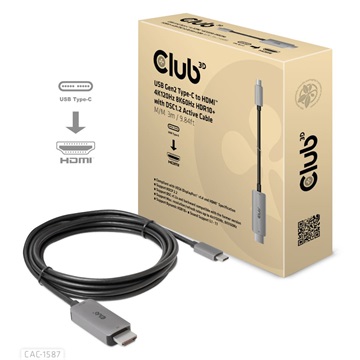 Club3D USB Gen2 Type C to HDMI 4K120Hz 8K60Hz HDR10 with DSC1.2 Active Cable M/M