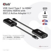Club3D USB Gen2 Type C to HDMI 4K120Hz HDR10 with DSC 1.2 Active Adapter M/F
