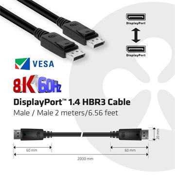 Club3D DisplayPort 1.4 HBR3 8K60Hz kábel M/M - 2m
