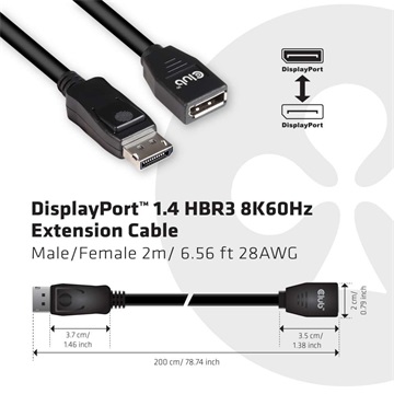 Club3D DisplayPort 1.4 HBR3 Extension kábel 8K60Hz M/F 2m /6.56ft