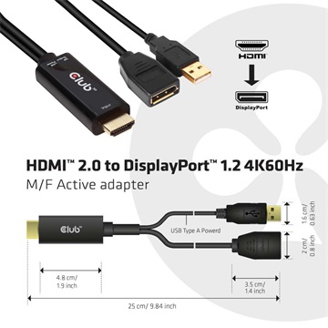 Club3D HDMI - DisplayPort 4K 60Hz M/F Active Adapter