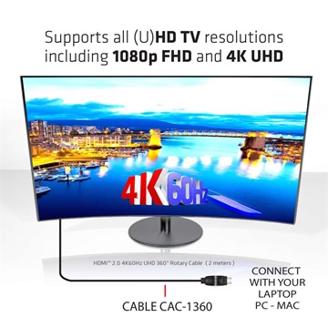 Club3D HDMI 2.0 4K60Hz UHD 360 Rotary kábel 2M/6.56ft  Male/Male