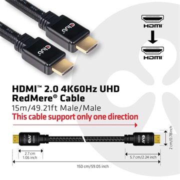 Club3D High Speed HDMI 2.0 4K60Hz UHD RedMere kábel - 15m