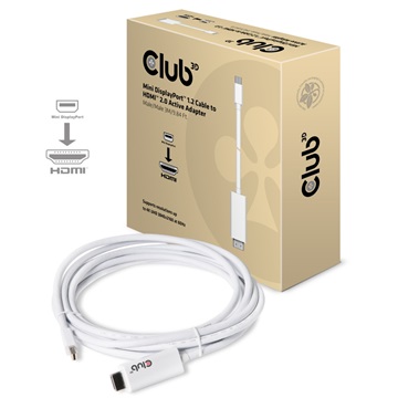 Club3D MINI DISPLAY PORT 1.2 kábel MALE TO HDMI 2.0 MALE 4K 60HZ UHD/ 3D ACTIVE ADAPTER 3METERS /9.84FT  