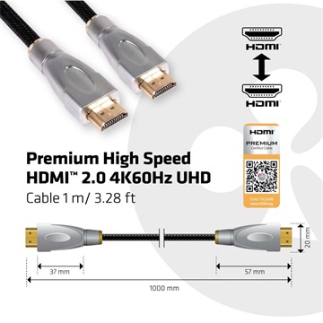 Club3D Premium High Speed HDMI 2.0 4K60Hz UHD kábel - 1m