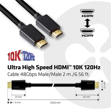 Club3D Ultra High Speed HDMI kábel 10K 120Hz 48Gbps M/M - 2 m