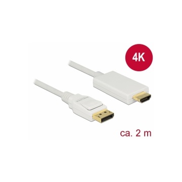 Delock 83818 Kábel Displayport 1.2 dugó > High Speed HDMI-A dugó passzív 4K - 2 m - fehér