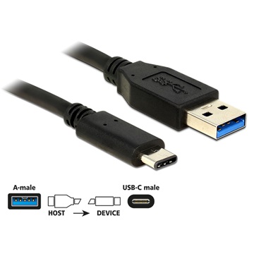 Delock 83870 USB3.1 (Gen.2) 10Gbps A típusú csatl. dugó > USB Type-C kábel - Fekete - 1m