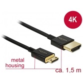Delock 84777 High Speed HDMI-kábel Ethernettel - HDMI-A > HDMI Mini-C- 3D4K, vékony, prémium - 1,5 m
