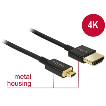 Delock 84782 Cable High Speed HDMI with Ethernet HDMI-A male > HDMI Micro-D male 3D 4K 1,5 m Slim Premium