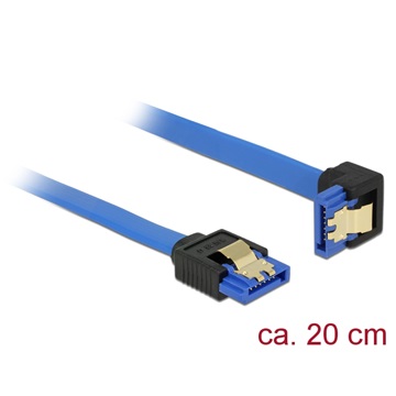 Delock 85089 SATA-kábel 6Gb/s hüvely egyenes > SATA hüvely lefelé ívelt - 20cm - kék aranyszínű kapcsoló