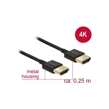 Delock 85117 HDMI kábel Ethernettel HDMI A dugó > HDMI A dugó 3D, 4K, vékony - 0,25 m