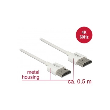 Delock 85121 HDMI kábel Ethernettel HDMI A dugó > HDMI A dugó, 3D,4K vékony - 0,5 m