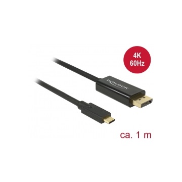 Delock 85255 Kábel USB-C csatlakozó > Displayport csatlakozó (DP vált.) 4K 60 Hz - 1 m - fekete