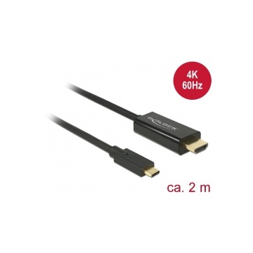  Delock 85291 Kábel USB-C  csatlakozó > HDMI csatlakozó (DP vált.) 4K 60 Hz - 2 m - fekete