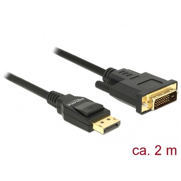 Delock 85313 Kábel Displayport 1.2 dugó > DVI 24+1 dugó passzív - 2 m - Fekete