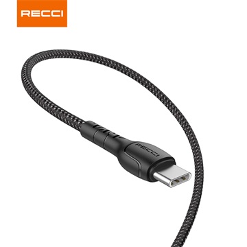 RECCI RTC-N16CB 3A TypeC-USB szövet kábel, fekete - 1m