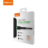 RECCI RTC-N16CB 3A TypeC-USB szövet kábel, fekete - 1m - Bontott, dobozsérült termék