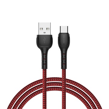 RECCI RTC-N16CR 3A TypeC-USB szövet kábel, piros - 1m