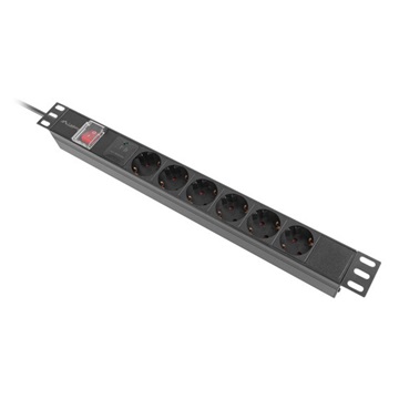 Lanberg 19" PDU/elosztósor 1U 16A 2m 6x Schuko aljzat, fekete