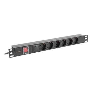Lanberg 19" PDU/elosztósor 1U 16A 2m 6x Schuko aljzat, fekete