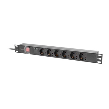Lanberg 19" PDU/elosztósor 1U 16A 2m 6x Schuko aljzat, fekete