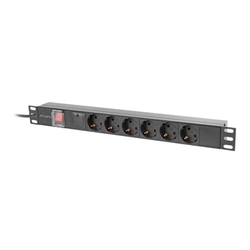 Lanberg 19" PDU/elosztósor 1U 16A 2m 6x Schuko aljzat, fekete