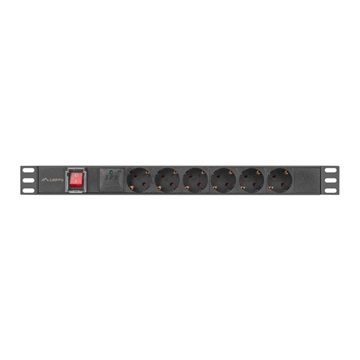 Lanberg 19" PDU/elosztósor 1U 16A 2m 6x Schuko aljzat, fekete
