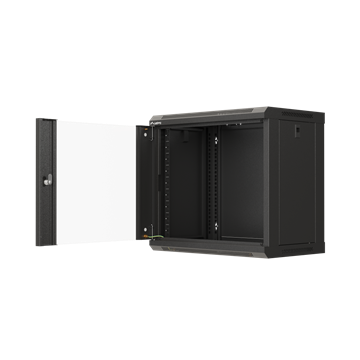 Lanberg 19" fali rack szekrény 9U/540X350 üvegajtó, lapraszerelt, fekete