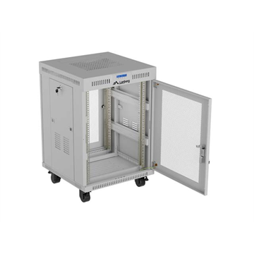 Lanberg 19" szabadon álló rack szekrény 15U/600X600, perforált ajtó, lapraszerelt, LCD kijelző,szürke