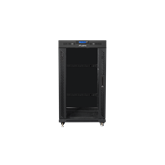 Lanberg 19" szabadon álló rack szekrény 22U/600X600 üvegajtó, lapraszerelt, LCD kijelző, fekete V2