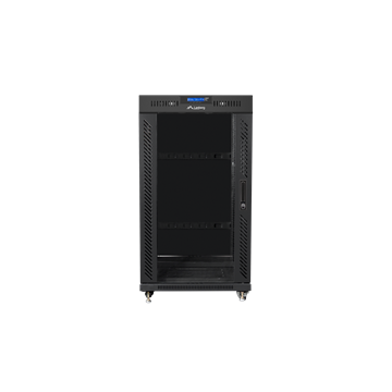Lanberg 19" szabadon álló rack szekrény 22U/600X600 üvegajtó, lapraszerelt, LCD kijelző, fekete V2