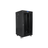 Lanberg 19" szabadon álló rack szekrény 22U/600X600 üvegajtó, lapraszerelt, LCD kijelző, fekete V2