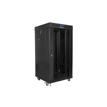 Lanberg 19" szabadon álló rack szekrény 22U/600X600 üvegajtó, lapraszerelt, LCD kijelző, fekete V2