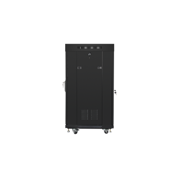 Lanberg 19" szabadon álló rack szekrény 22U/600X600 üvegajtó, lapraszerelt, LCD kijelző, fekete V2