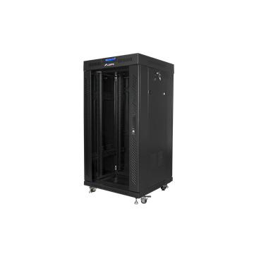 Lanberg 19" szabadon álló rack szekrény 22U/600X600 üvegajtó, lapraszerelt, LCD kijelző, fekete V2
