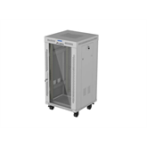 Lanberg 19" szabadon álló rack szekrény 22U/600X600 üvegajtó, lapraszerelt, LCD kijelző, szürke V2
