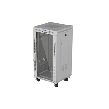 Lanberg 19" szabadon álló rack szekrény 22U/600X600 üvegajtó, lapraszerelt, LCD kijelző, szürke V2