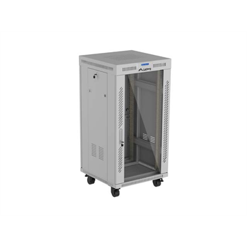 Lanberg 19" szabadon álló rack szekrény 22U/600X600 üvegajtó, lapraszerelt, LCD kijelző, szürke V2