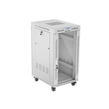 Lanberg 19" szabadon álló rack szekrény 22U/600X800 üvegajtó, lapraszerelt, LCD kijelző, szürke V2