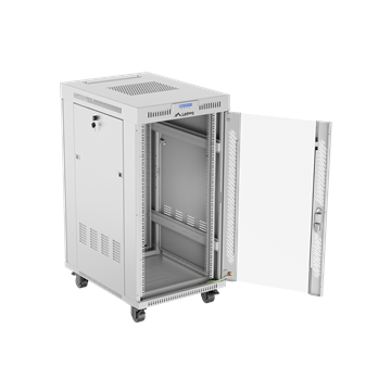Lanberg 19" szabadon álló rack szekrény 22U/600X800 üvegajtó, lapraszerelt, LCD kijelző, szürke V2