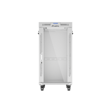 Lanberg 19" szabadon álló rack szekrény 22U/600X800 üvegajtó, lapraszerelt, LCD kijelző, szürke V2