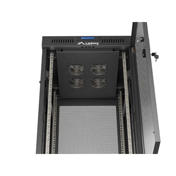 Lanberg 19" szabadon álló rack szekrény 24U/600X600 perforált ajtó, lapraszerelt, LCD kijelző, fekete V2