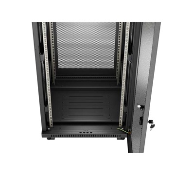 Lanberg 19" szabadon álló rack szekrény 24U/600X600 perforált ajtó, lapraszerelt, LCD kijelző, fekete V2