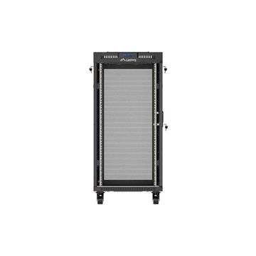 Lanberg 19" szabadon álló rack szekrény 24U/600X600 perforált ajtó, lapraszerelt, LCD kijelző, fekete V2